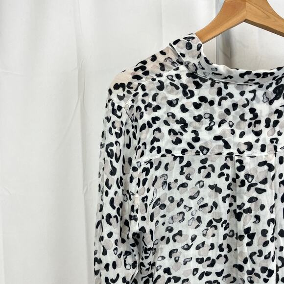 CLOTH & STONE Anthropologie Animal Print High Low Button Up Shirt White Gray S - Picture 7 of 10